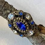 True Blue Crystal Ring, size 6 1/2, adjustable