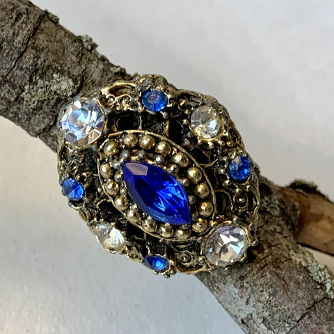 True Blue Crystal Ring, size 6 1/2, adjustable