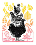 Sarah's Chickens Linocut Print