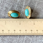 Oval Inset Earrings, Pierced, Turquoise blue