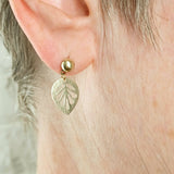 Bronze Leaf Dangle Stud Earrings with Bronze Ball Post Studs, Small Bronze Dangle Earrings