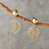 Bronze Leaf Dangle Stud Earrings with Bronze Ball Post Studs, Small Bronze Dangle Earrings