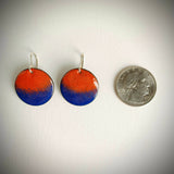 Orange and Blue Glass Enamel Circle Earrings with Silver Earwires