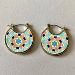 Mosaic-style Floral Earrings, latch back, pierced