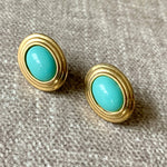Oval Inset Earrings, Pierced, Turquoise blue
