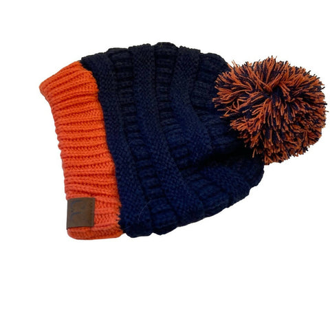 Orange and Blue Pom Pom Hat