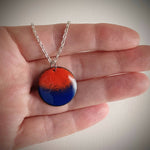 Orange and Blue Glass Enamel Pendant with 18 Inch Silver Chain