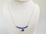 Cobalt Blue Enamel Sparkle Arc Necklace with Druzy Bead Charm and 18 Inch Sterling Chain, Reversible Minimalist Pop of Color Enamel Necklace