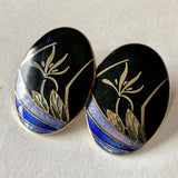 Cloisonné Wetland Earrings, Enamel, Vintage