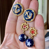 Set of Nautical Earrings, Anchors, Ship Wheel