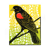 Red-Winged Blackbird Linocut Print