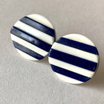 Navy and White Striped Earrings, Post back, vintage