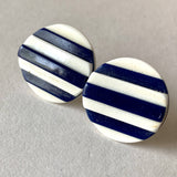 Navy and White Striped Earrings, Post back, vintage