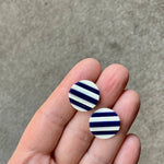 Navy and White Striped Earrings, Post back, vintage